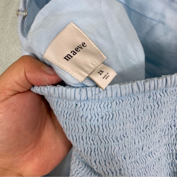 Anthropologie Maeve Linen Blend Applique Butterfly Dress Blue Size 2X - Picture 9 of 10